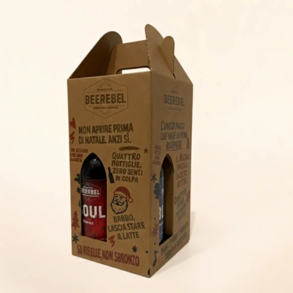 Scatola regalo Beerebel ChristmaScatola regalo Beerebel Christmas Box con quattro birre artigianali in confezione natalizia in cartone krafts Box con quattro birre artigianali in confezione natalizia in cartone kraft