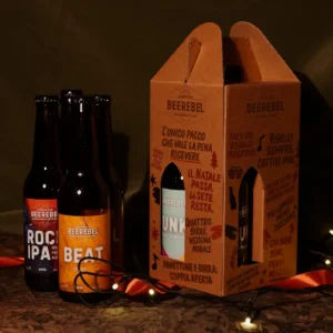Beerebel Christmas Box – dettaglio bottiglie e lucine natalizie